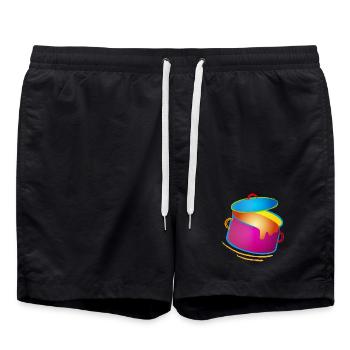 knallig bunter Kochtopf mit Deckel - Badeshorts - Schwarz - Vorne - AI Model Male 185 light (185cm)