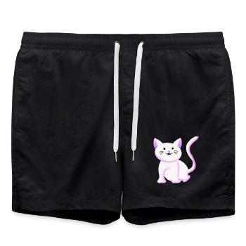 Chaton mignon | Chat | Cadeau - Short de bain - noir - Devant - AI Model Male 185 light (185cm)