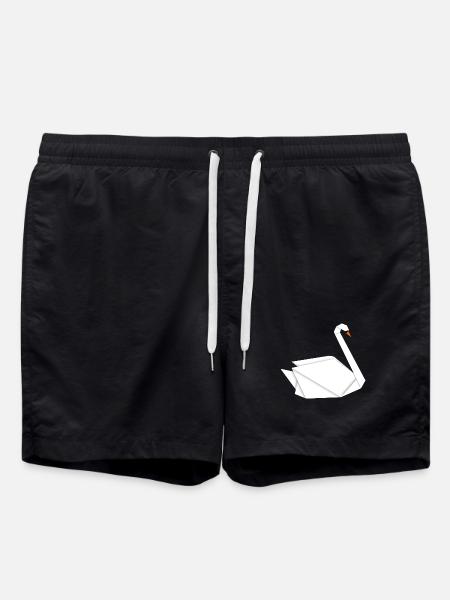 Elegant Origami Swan: Artful T-Shirt - Swim Trunks - black