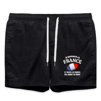 rugby, rugby sport, rugby humour, rugbyman - Short de bain - noir - Devant - AI Model Male 185 light (185cm)