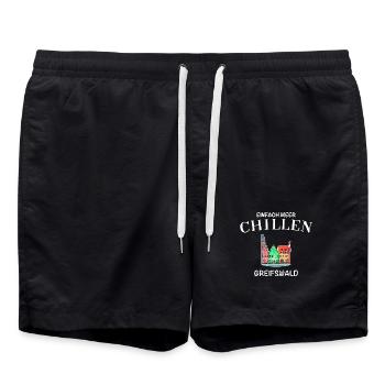 Greifswald, Meer Chillen, Fassaden am Fischmarkt - Badeshorts - Schwarz - Vorne - AI Model Male 185 light (185cm)