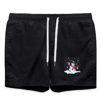 Weihnachten Nostalgie Schneemann mit Eule, Laterne - Badeshorts - Schwarz - Vorne - AI Model Male 185 light (185cm)