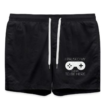 Ich pausierte mein Spiel, um hier zu sein Lustiges Shirt - Badeshorts - Schwarz - Vorne - AI Model Male 185 light (185cm)