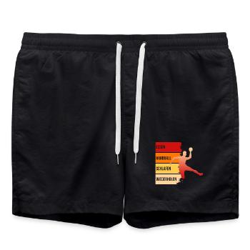 Essen, Handball, Schlafen, Wiederholen - Badeshorts - Schwarz - Vorne - AI Model Male 185 light (185cm)
