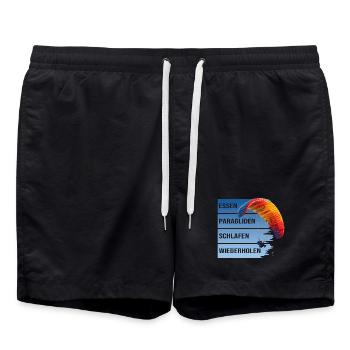 Essen - Paragliden - Schlafen - Wiederholen - Badeshorts - Schwarz - Vorne - AI Model Male 185 light (185cm)