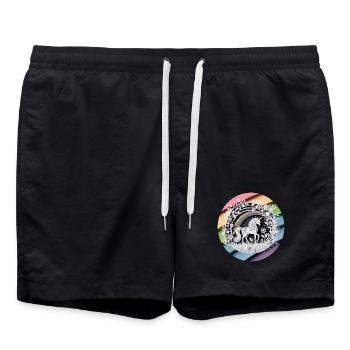 Niedliches Einhorn Regenbogen Scherenschnitt - Badeshorts - Schwarz - Vorne - AI Model Male 185 light (185cm)