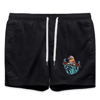 Mignon oiseau de Noël assis sur une branche couverte - Short de bain - noir - Devant - AI Model Male 185 light (185cm)