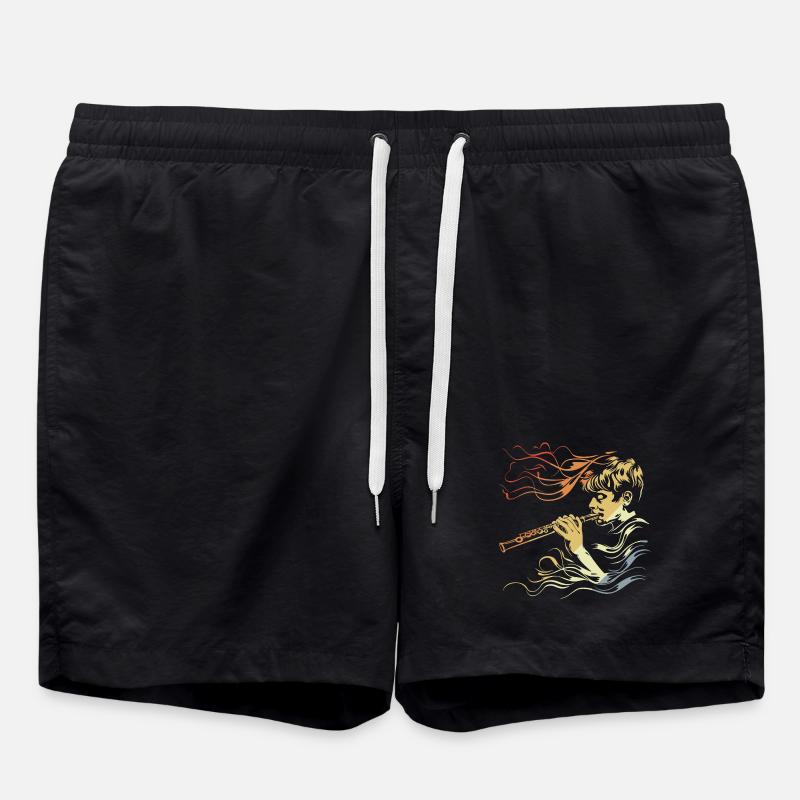 Flöte Junge Zeichnung Vintage - Badeshorts - Schwarz