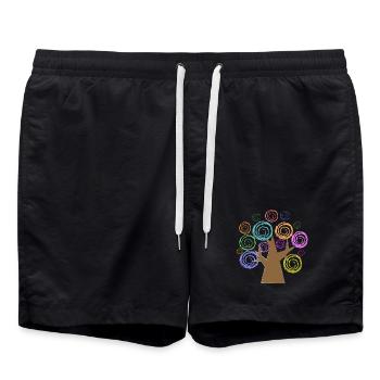 Colorful Spiral Tree Design - Swim Trunks - black - Front - AI Model Male 185 light (185cm)