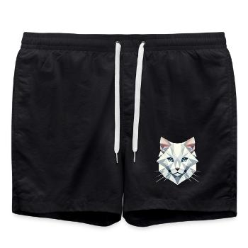 Élégance géométrique : Chat blanc à facettes - Short de bain - noir - Devant - AI Model Male 185 light (185cm)