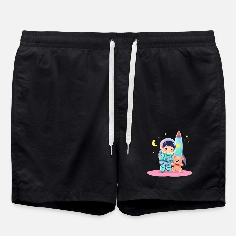 Astronaut with teddy bear - Swim Trunks - black
