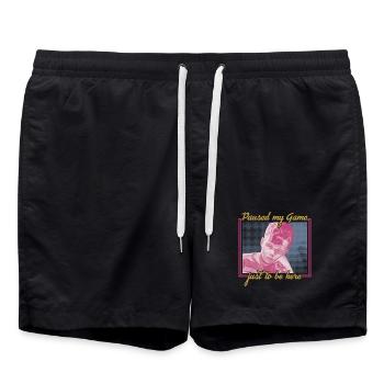 Paused My Game – Retro Gamer Vibes - Swim Trunks - black - Front - AI Model Male 185 light (185cm)