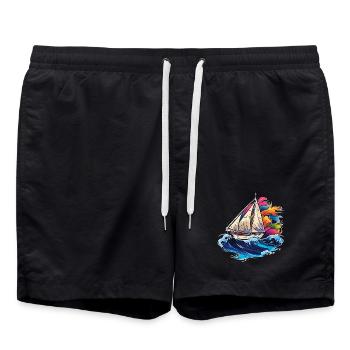 Segeln Synthwave - Badeshorts - Schwarz - Vorne - AI Model Male 185 light (185cm)
