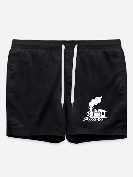 Locomotive Drawing - Swim Trunks - black