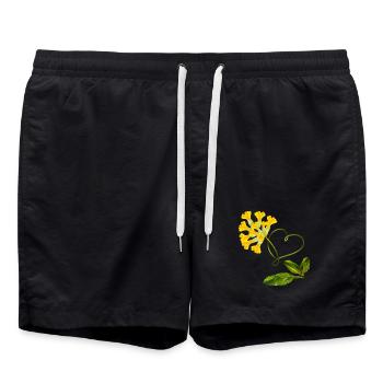 Schlüsselblume mit Herz – Liebevolles Motiv - Badeshorts - Schwarz - Vorne - AI Model Male 185 light (185cm)
