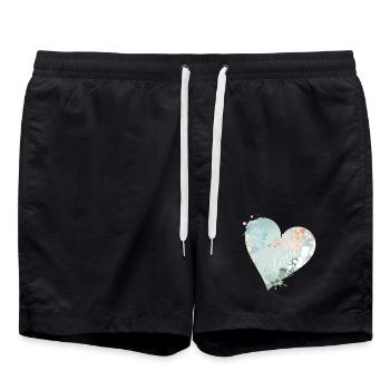 Soft heart motif in pastel shades with love - Swim Trunks - black - Front - AI Model Male 185 light (185cm)