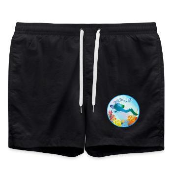 Divers in the colorful coral reef - Swim Trunks - black - Front - AI Model Male 185 light (185cm)