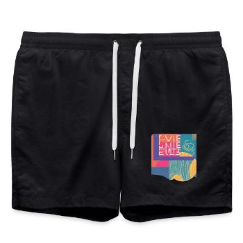 Bunte Geometrie Typografie Vintage Retro Design  - Badeshorts - Schwarz - Vorne - AI Model Male 185 light (185cm)