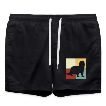 Sea Otter Cartoon Animal Lover Vintage - Swim Trunks - black - Front - AI Model Male 185 light (185cm)