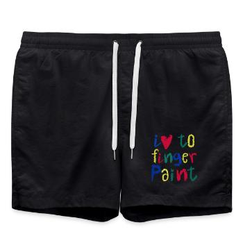 Ich liebe Fingerfarben | Malspaß Design Kinder - Badeshorts - Schwarz - Vorne - AI Model Male 185 light (185cm)