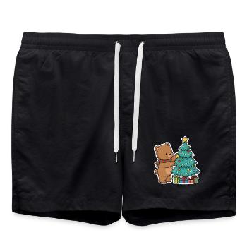 Christmas bear with Christmas tree and gifts - Swim Trunks - black - Front - AI Model Male 185 light (185cm)