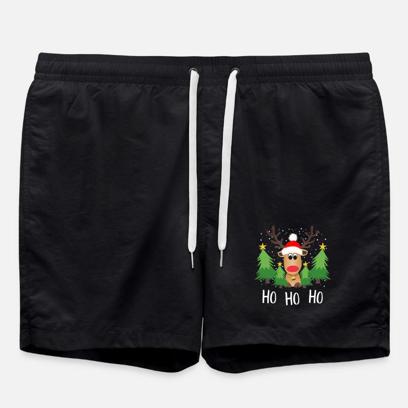 Reindeer Ho Ho Ho Christmas Trees - Swim Trunks - black