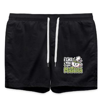 Matcha Tee Spruch Grüner Tee Like You Very Matcha - Badeshorts - Schwarz - Vorne - AI Model Male 185 light (185cm)