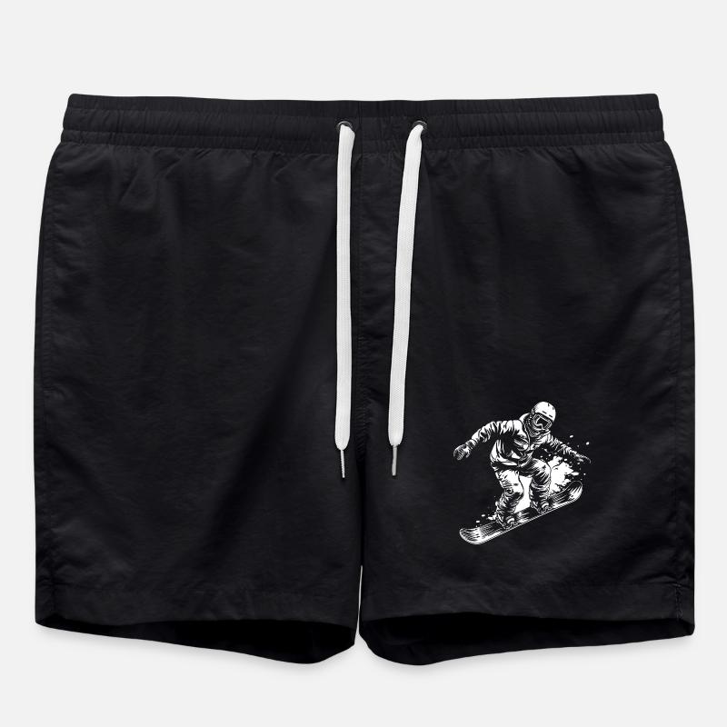 Snowboarder Drawing - Swim Trunks - black