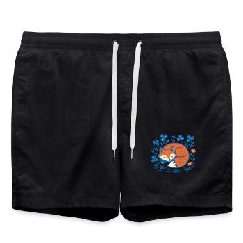 Renard endormi dans le jardin nocturne floral - Short de bain - noir - Devant - AI Model Male 185 light (185cm)