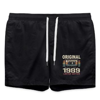 Février 1989, Cadeau d'Anniversaire février 1989 - Short de bain - noir - Devant - AI Model Male 185 light (185cm)