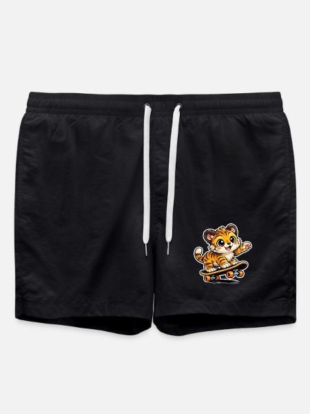 Cute Tiger Skateboard Adventure - Swim Trunks - black