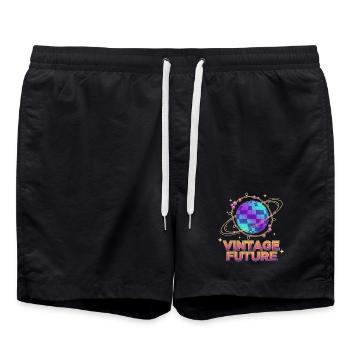 Retro-Futurist Vintage Future Pixel Planet - Swim Trunks - black - Front - AI Model Male 185 light (185cm)