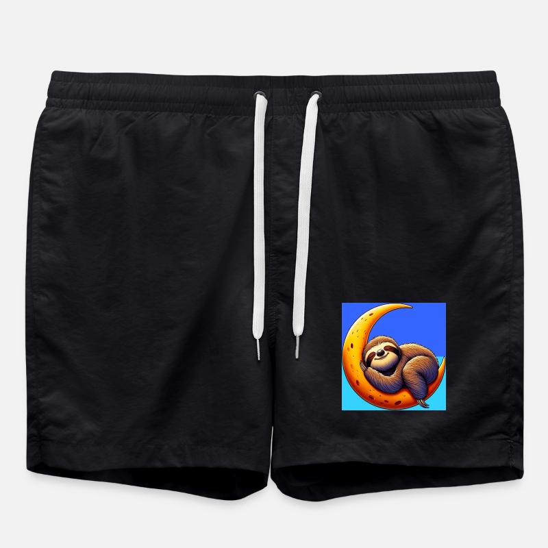 Sloth sleeps on the Moon - Swim Trunks - black