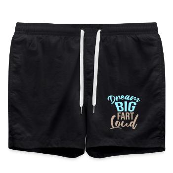 Dream Big Fart Loud Lustig Motivational Spruch - Badeshorts - Schwarz - Vorne - AI Model Male 185 light (185cm)