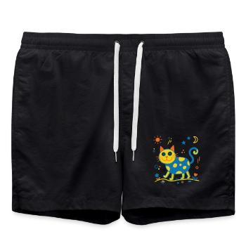 Colorful cat - Swim Trunks - black - Front - AI Model Male 185 light (185cm)