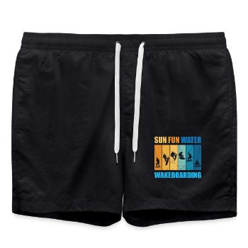 Sonne, Spass, Wasser, Wakeboarden - Badeshorts - Schwarz - Vorne - AI Model Male 185 light (185cm)