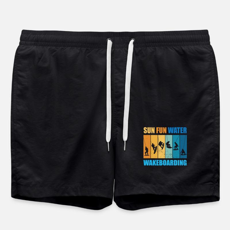 Sun, Fun, Water, Wakeboarding - Swim Trunks - black