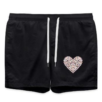 Pastellblumen Herzmotiv - Badeshorts - Schwarz - Vorne - AI Model Male 185 light (185cm)
