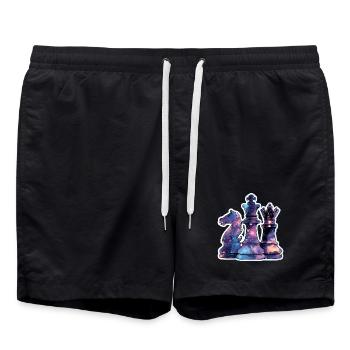 Schachfiguren im Weltraum – Galaxie Nebe - Badeshorts - Schwarz - Vorne - AI Model Male 185 light (185cm)