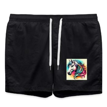 Pferd - Badeshorts - Schwarz - Vorne - AI Model Male 185 light (185cm)