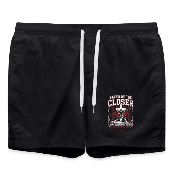 Saved By The Closer Christlicher Baseball Jesus - Badeshorts - Schwarz - Vorne - AI Model Male 185 light (185cm)