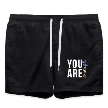 You Are Enough Typography Rainbow Pride - Swim Trunks - black - Front - AI Model Male 185 light (185cm)