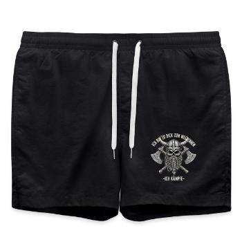 Zu Dick Zum Wegrennen Ich Kämpfe - Wikinger Style - Badeshorts - Schwarz - Vorne - AI Model Male 185 light (185cm)