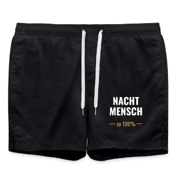 Nachtmensch – Zu 100%  - Badeshorts - Schwarz - Vorne - AI Model Male 185 light (185cm)