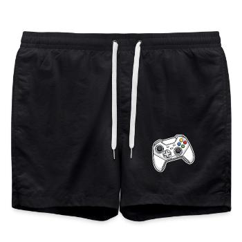 Retro controller illustration - Swim Trunks - black - Front - AI Model Male 185 light (185cm)
