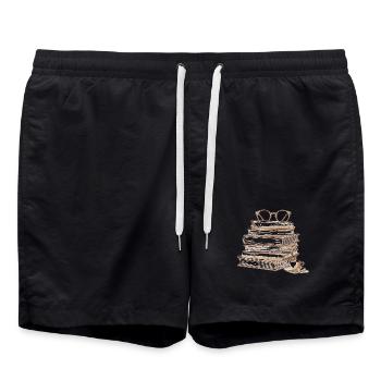 Stack of books with glasses - Swim Trunks - black - Front - AI Model Male 185 light (185cm)