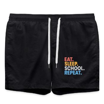 Essen, schlafen, Schule wiederholen, Schüler, lustiges Geschenk - Badeshorts - Schwarz - Vorne - AI Model Male 185 light (185cm)