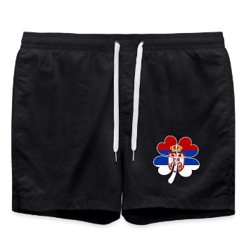 Serbien Flagge Vierblättriges Kleeblatt - Badeshorts - Schwarz - Vorne - AI Model Male 185 light (185cm)