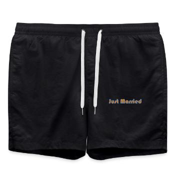 JUST MARRIED. bachelorette party. SAINT VALENTINE. COUPLE - Swim Trunks - black - Front - AI Model Male 185 light (185cm)