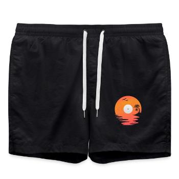 Disque vinyle Retro Sea Sunset DJ Gift - Short de bain - noir - Devant - AI Model Male 185 light (185cm)